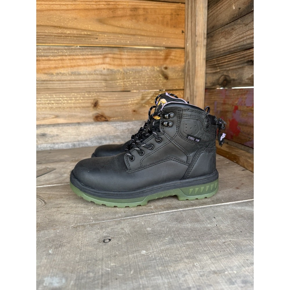 BRAHMA Women's Work Boots Steel Toe Flexible Midsole Leather Black‎ Purple Sz 6